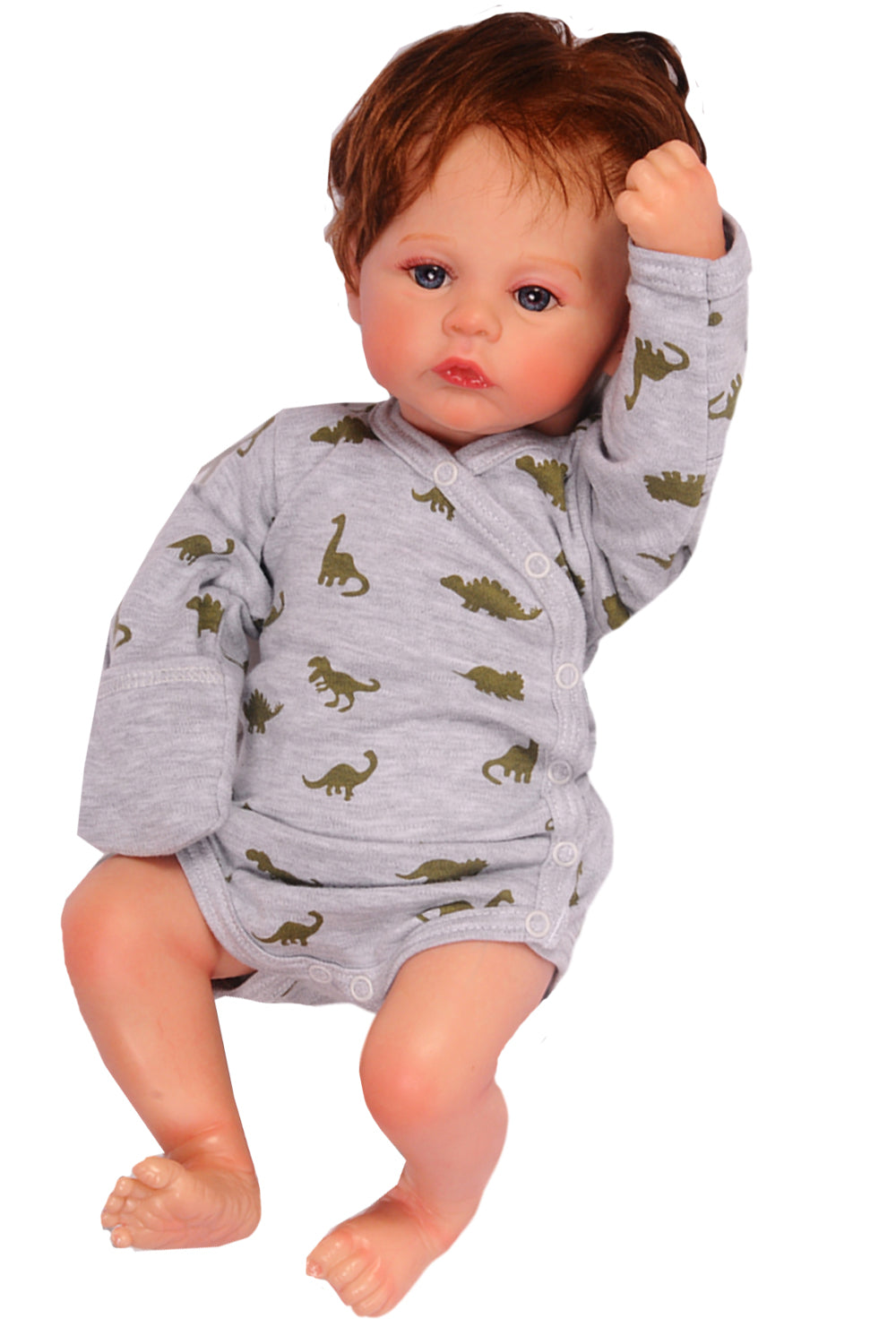 Baby Body Wickelbody langarm in Grau mit Dino Muster