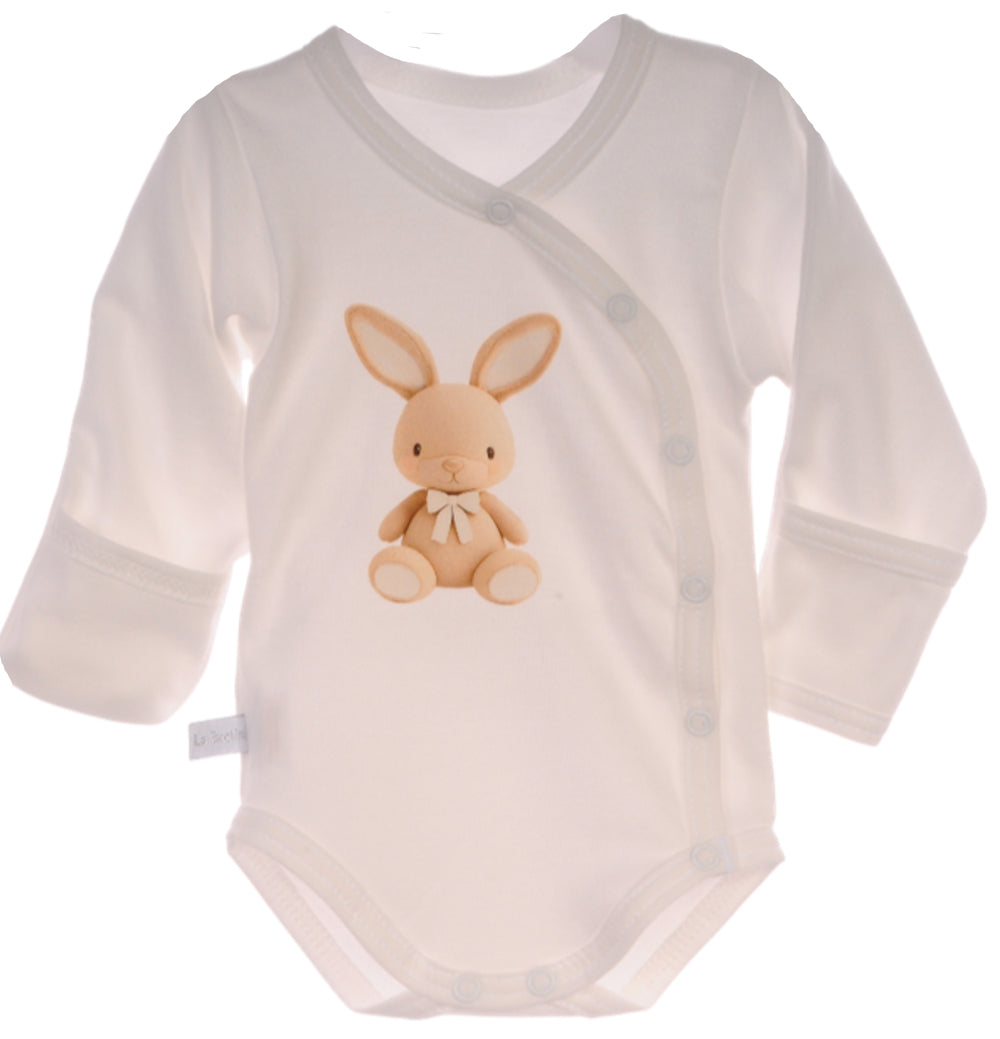 Baby Body Wickelbody langarm in Creme mit Hasen Aufdruck