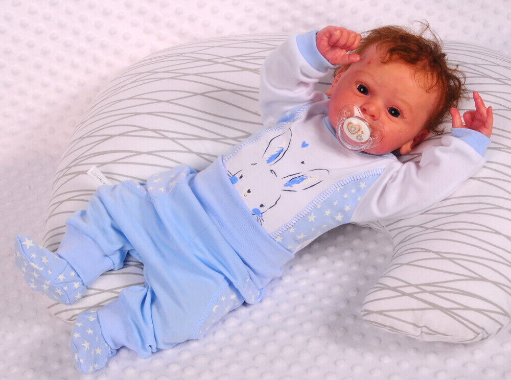 Body Hose und Mütze 3Tlg Baby Anzug in weiß blau mit Hasen
