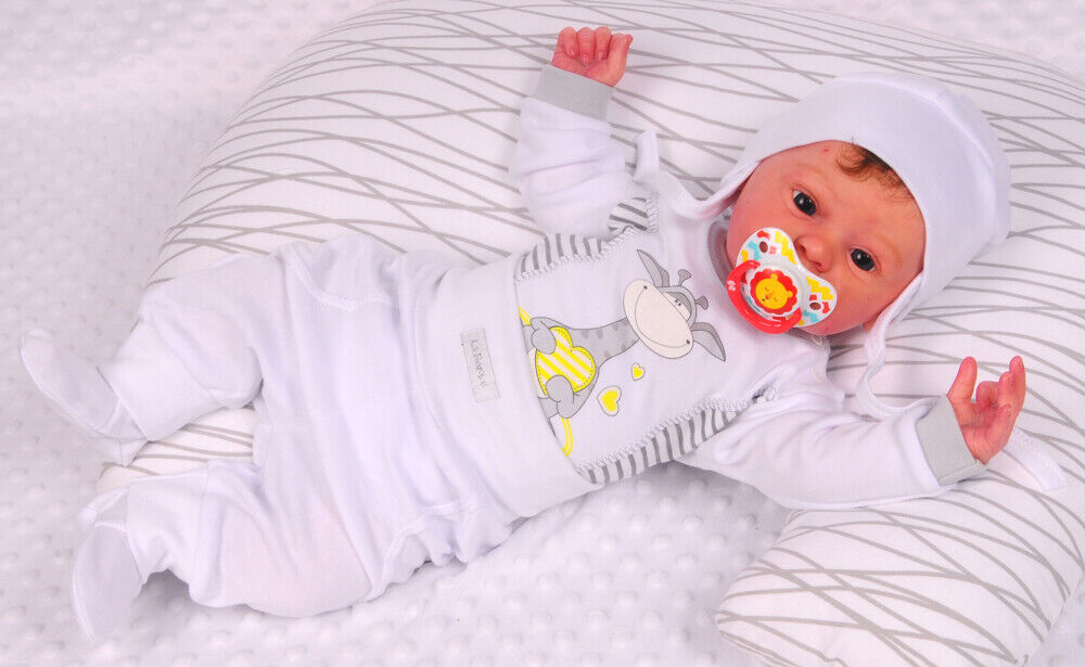 Body Hose und Mütze 3Tlg Baby Anzug in weiß mit Giraffe