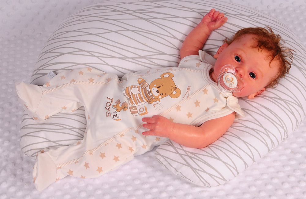 Strampler Mütze und Hemdchen Baby Anzug in Beige mit Sternen und Bär