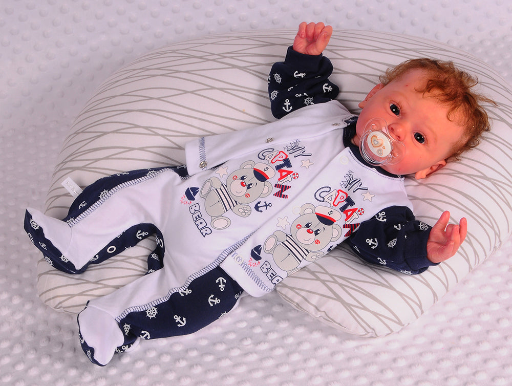 Strampler Mütze und Hemdchen Baby Anzug Erstligsset mit Anker Muster