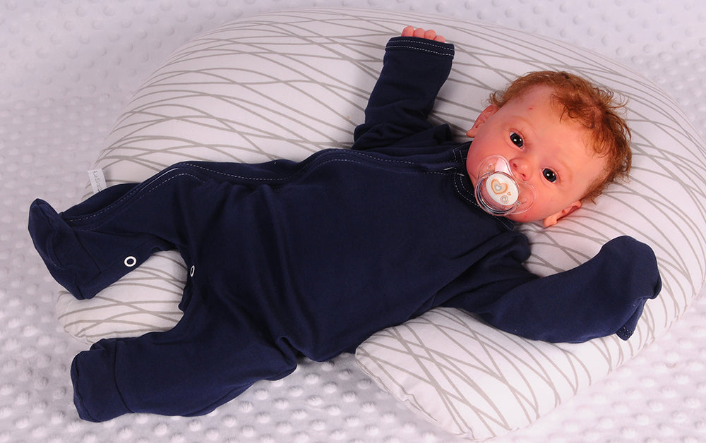 Baby Strampler Schlafanzug in dunkelblau Einteiler mit Kratzschutz und Reißverschluss
