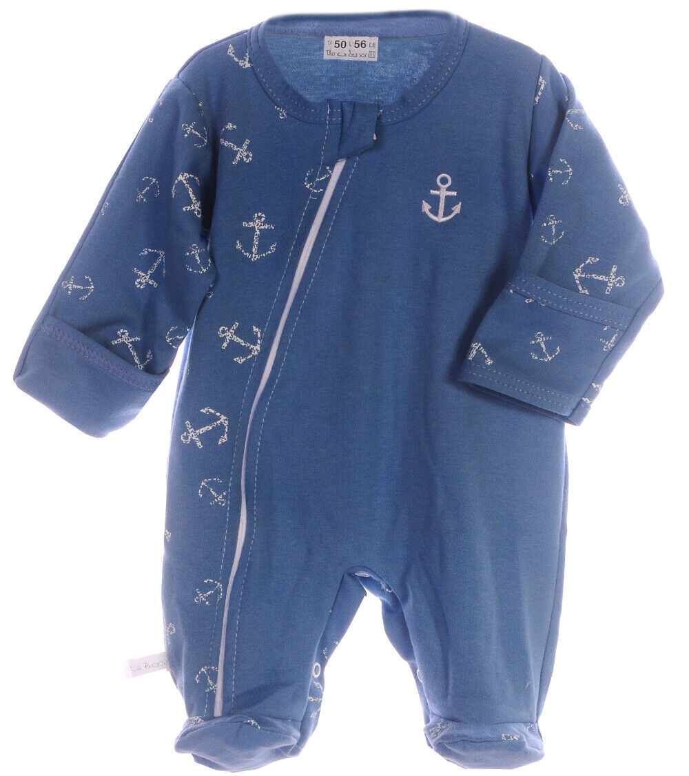 Baby Strampler Schlafanzug in Blau mit Ankermuster