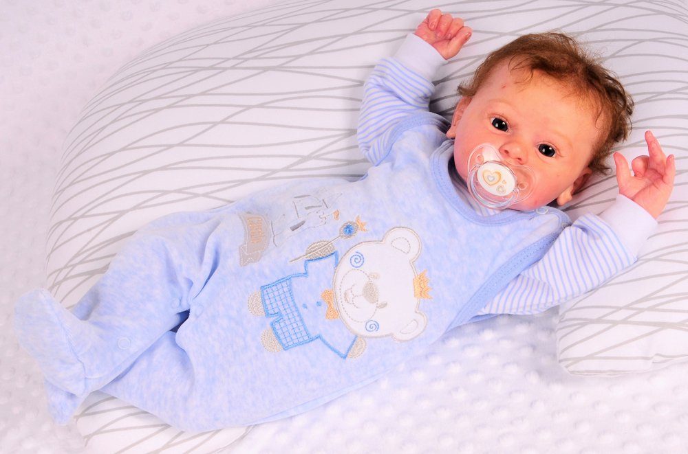 Strampler aus Velours und Shirt Baby Anzug in Blau