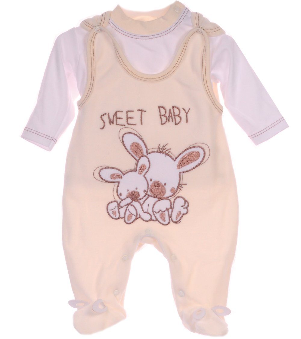 Strampler und Shirt Baby Anzug in Creme mit Hasen