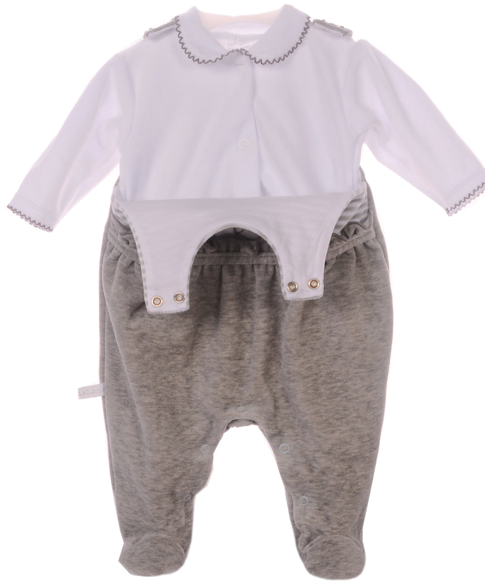 Strampler und Hemdchen Baby Anzug in Grau aus Velours mit Tieren