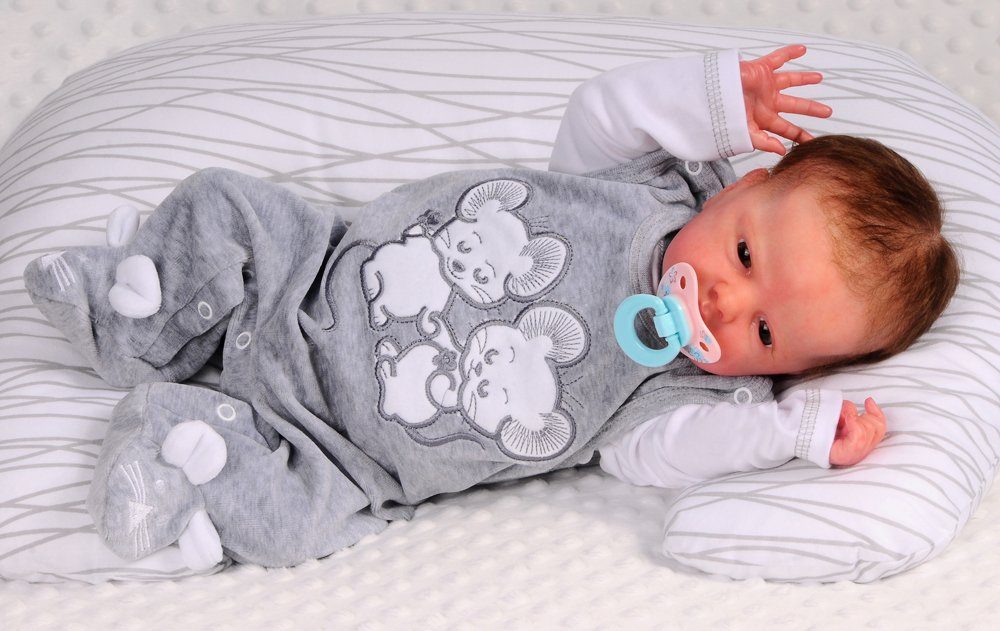 Strampler und Shirt Baby Anzug warm in Grau mit Maus