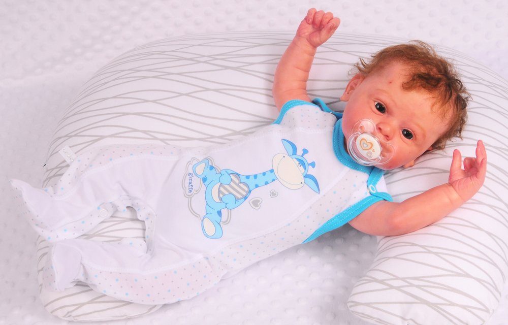 Strampler Mütze und Hemdchen Baby Anzug in weiß türkis mit Giraffen