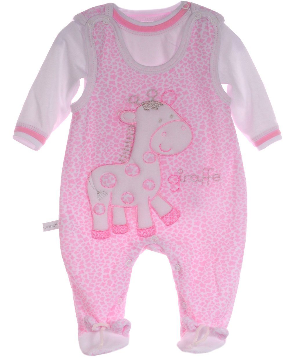 Strampler und Shirt Baby Anzug aus Velours in Rosa mit Giraffen