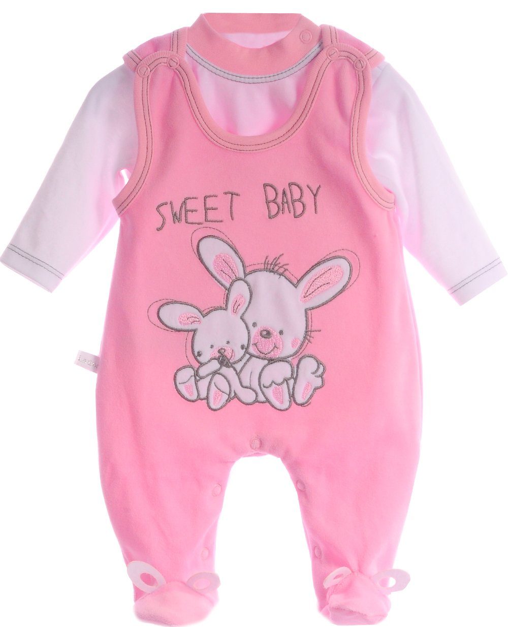 Strampler und Shirt Baby Anzug in Rosa mit Hasen