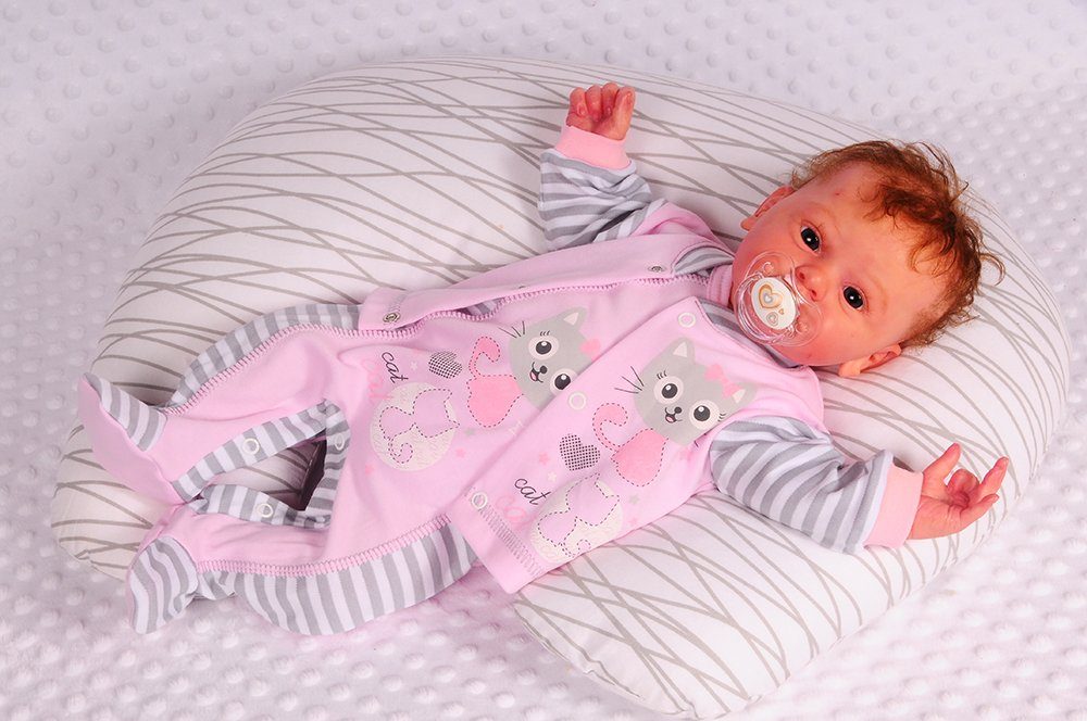 Strampler Mütze Hemdchen Baby Anzug in Rosa mit Katze