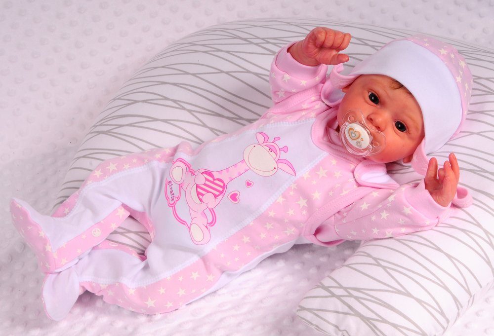 Strampler Mütze und Hemdchen Baby Anzug in weiß rosa mit Giraffen Aufdruck