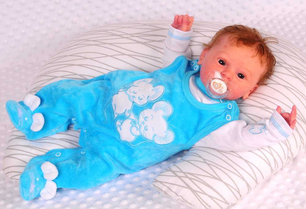 Strampler und Langarmshirt Baby Anzug in türkis mit Mäusen
