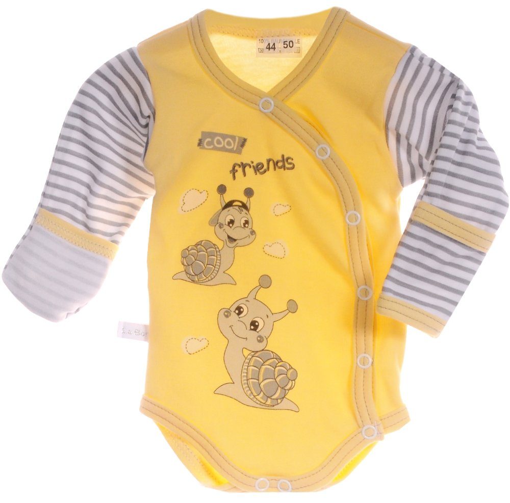 Baby Body Wickelbody mit Kratzschutz in Gelb mit Schnecken