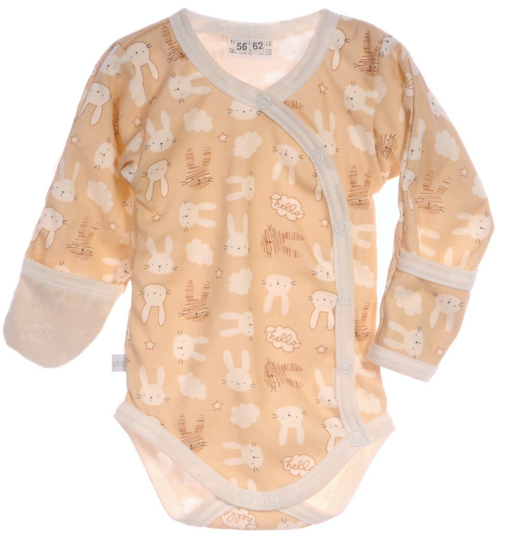 Baby Body Wickelbody mit Kratzschutz mit Hasenmuster