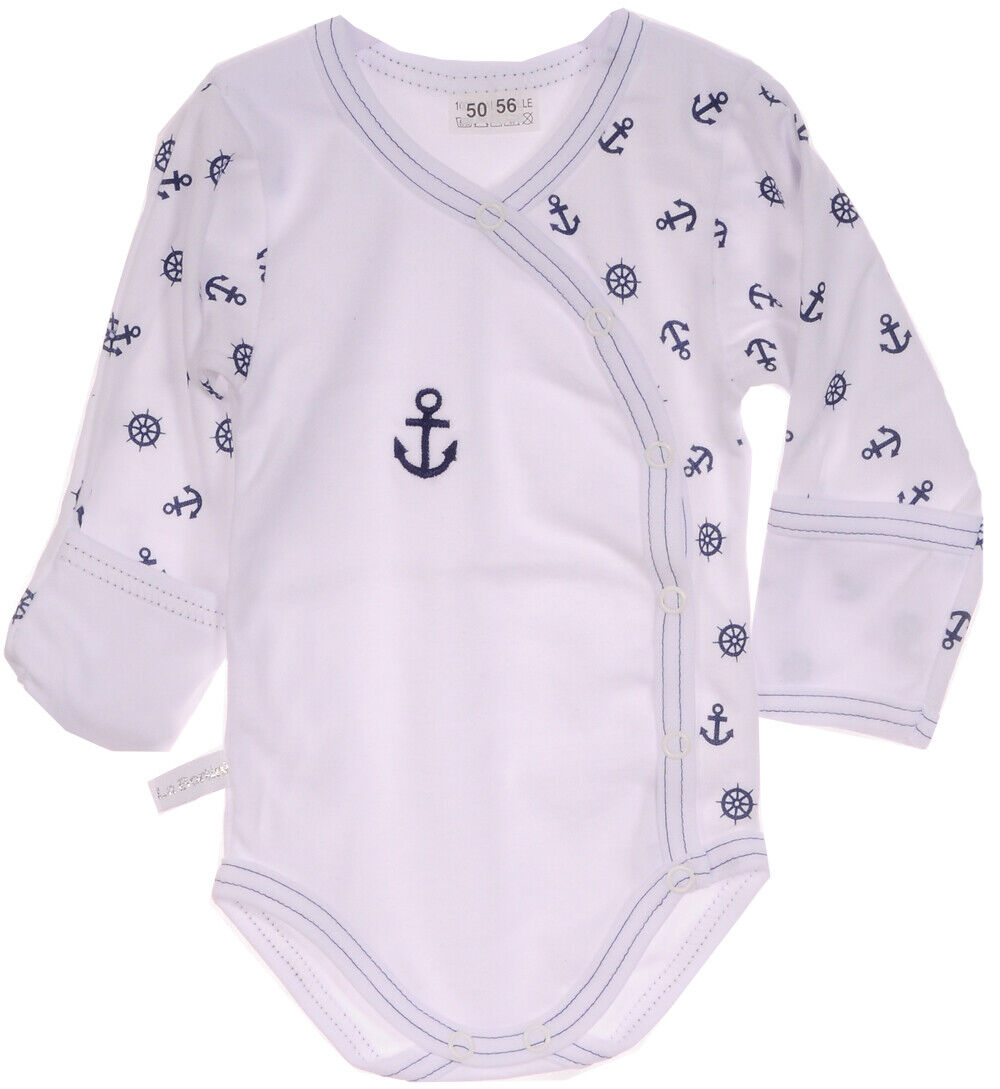 Body Baby Wickelbody mit Kratzschutz in Weiß mit Anker