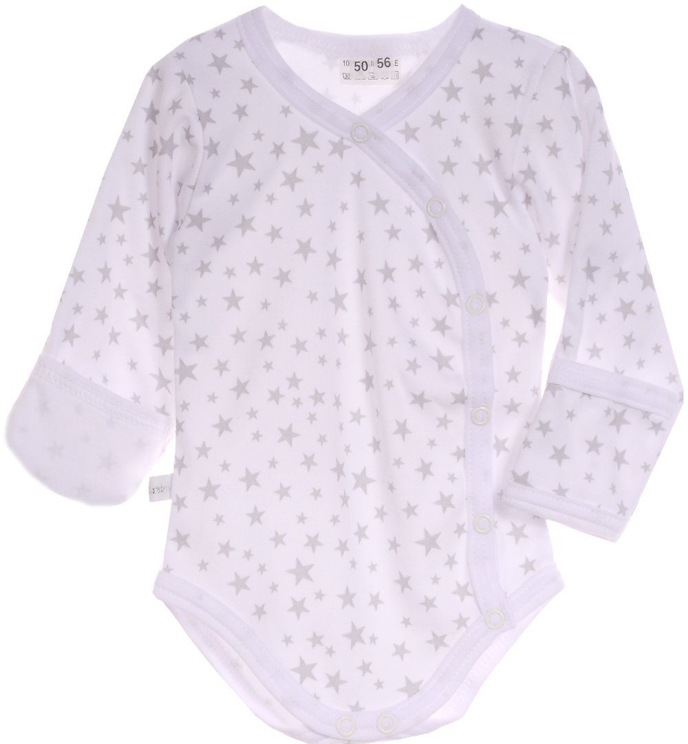 Baby Body Wickelbody mit Kratzschutz in Weiß mit Sternchen