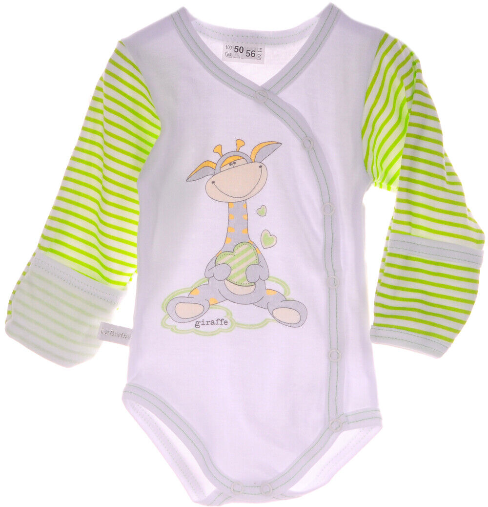 Baby Wickelbody mit Kratzschutz in weiß grün mit Giraffen Body