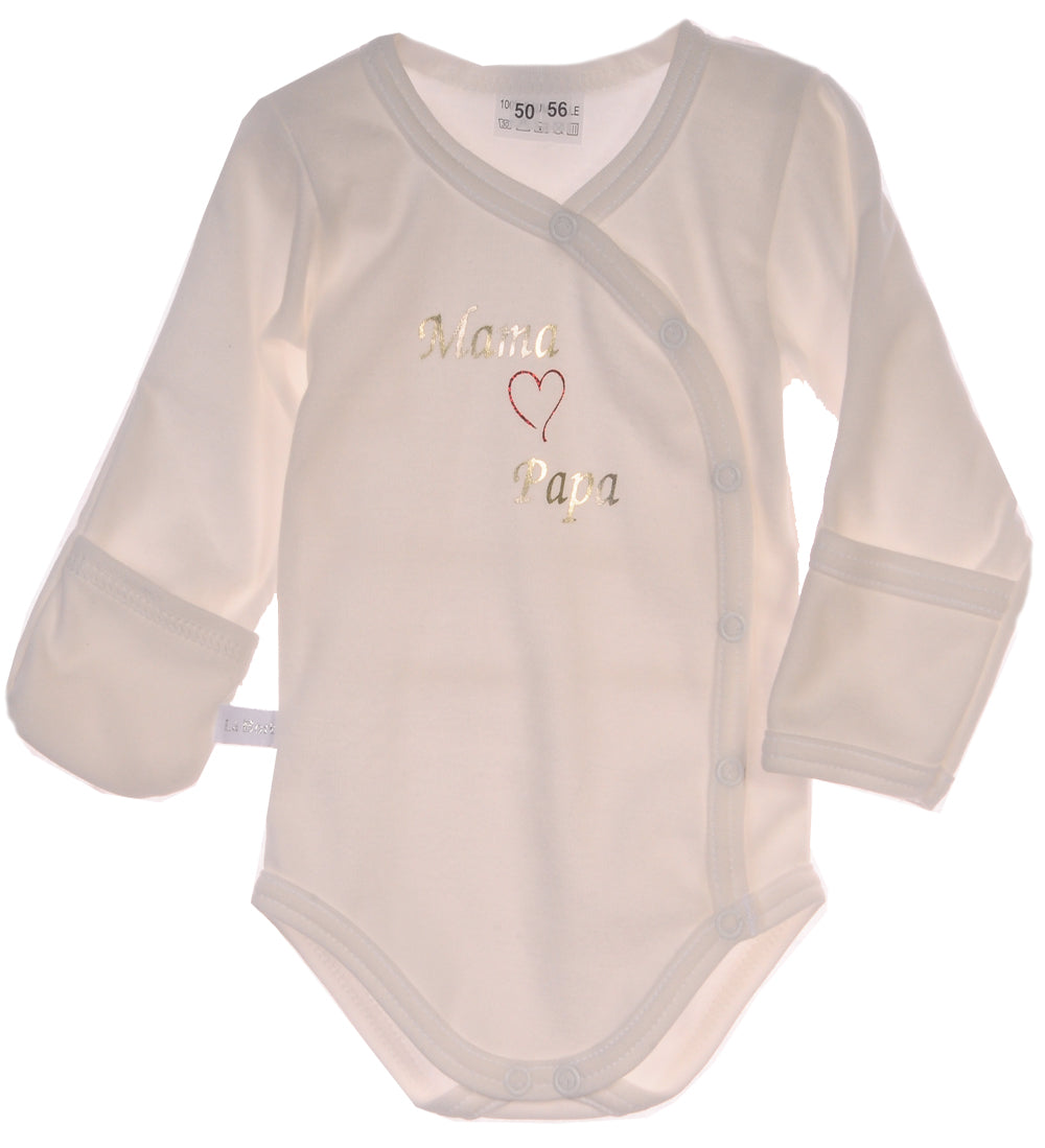 Wickelbody für Neugeborene Erstlingsbody mit Kratzschutz in Creme