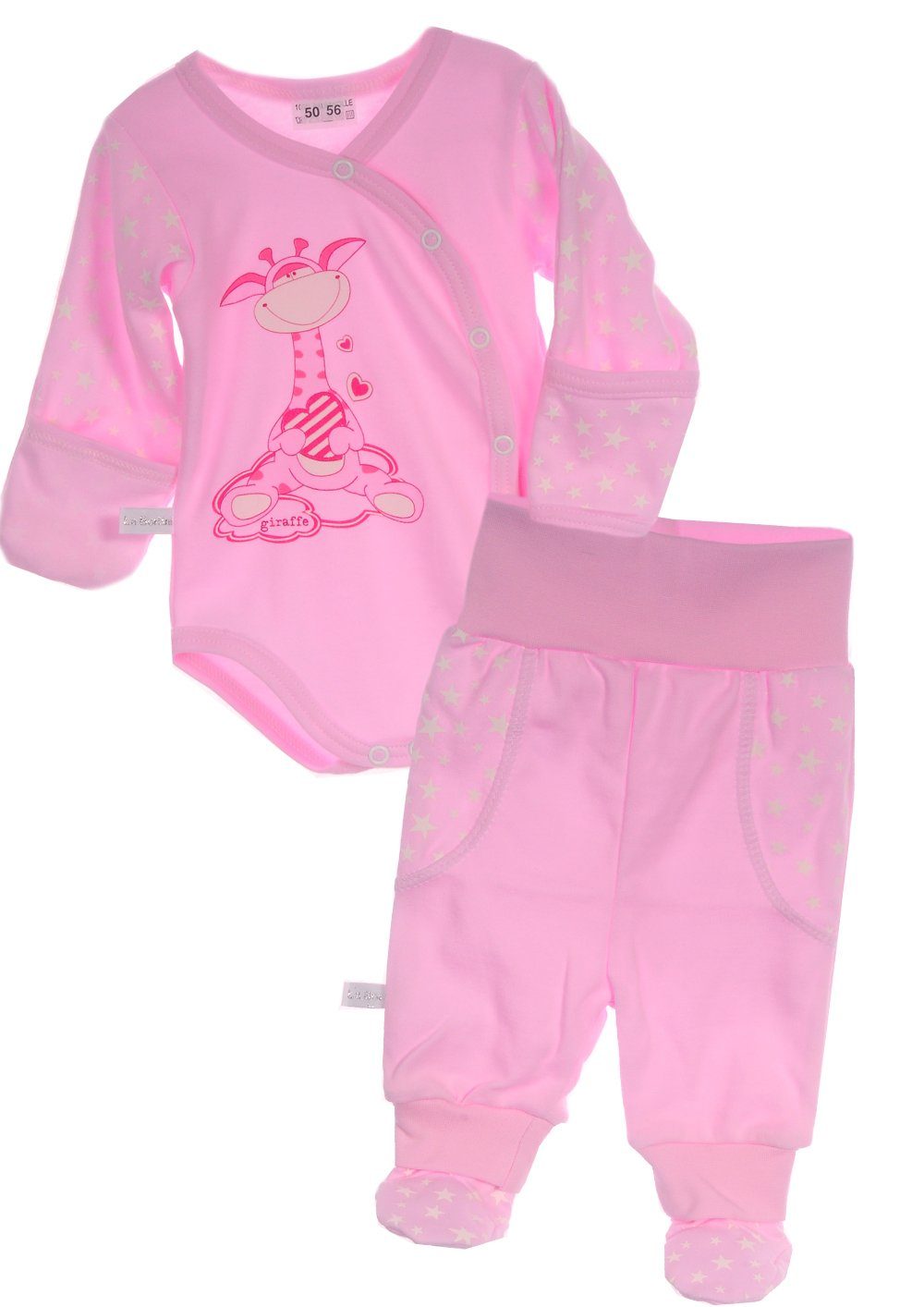 Body und Hose Baby Anzug in Rosa mit Giraffen