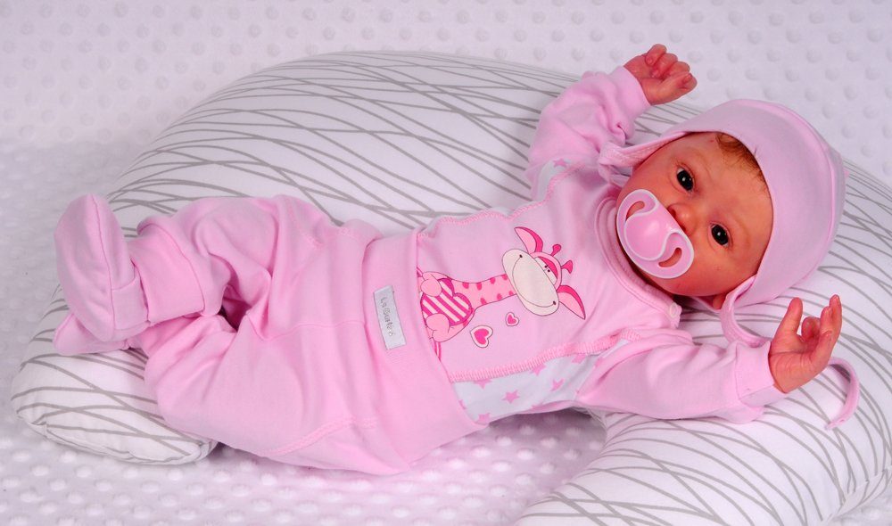 Body Hose und Mütze 3Tlg Baby Anzug in Rosa mit Giraffen Motiv