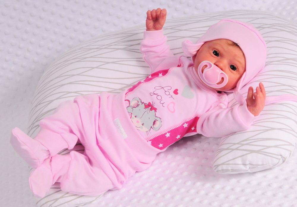 Body Hose und Mütze 3Tlg Baby Anzug in Rosa mit Maus