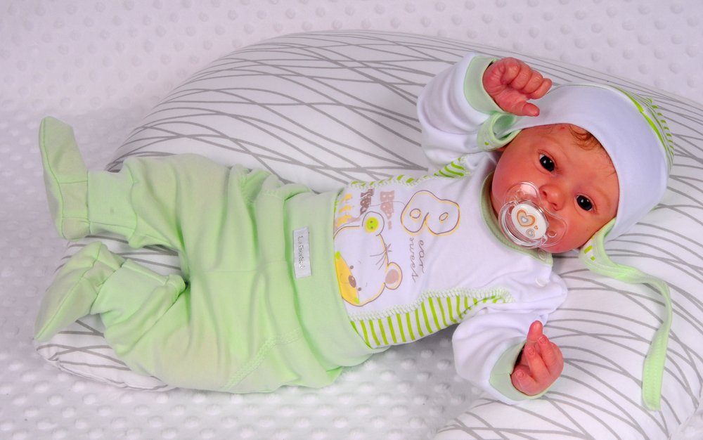 Body Hose und Mütze 3Tlg Baby Anzug in Weiß Grün mit Bärchen