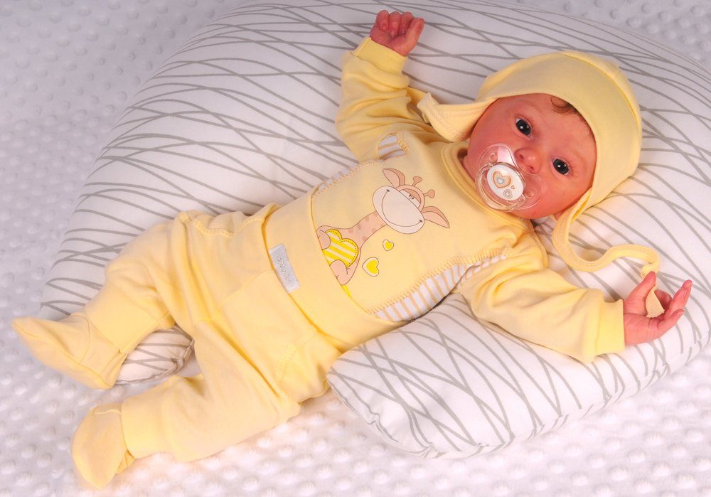 Body Hose und Mütze 3Tlg Baby Anzug in Gelb mit Giraffen Aufdruck