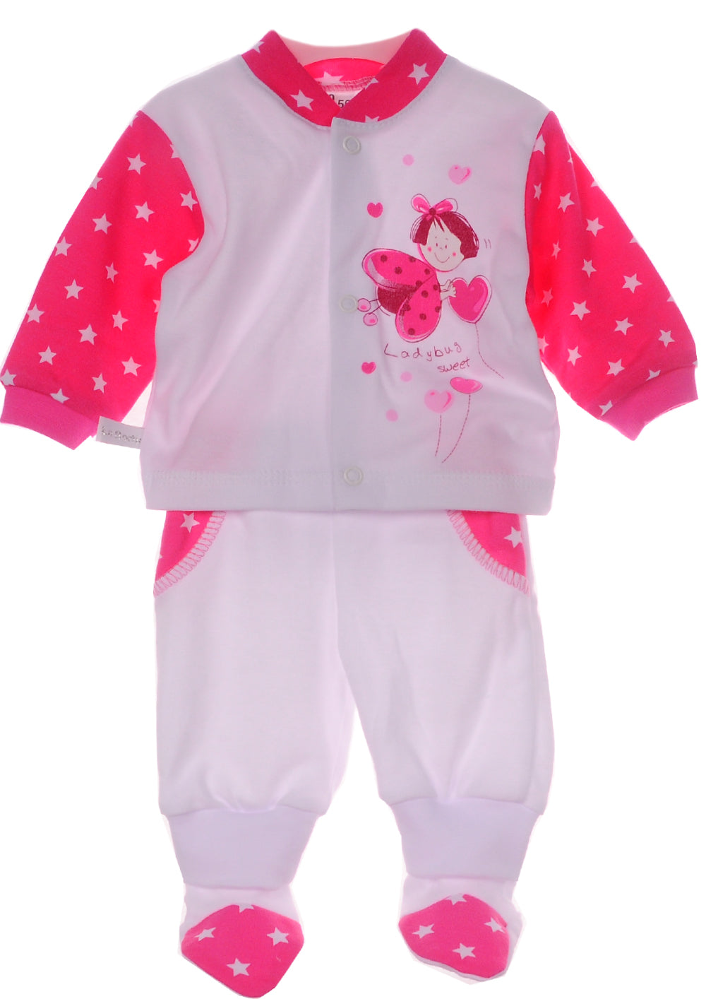 Baby Set 3Tlg Hemdchen Hose Mütze Erstlingsset 44 50 56 62 68 74 in weiß pink