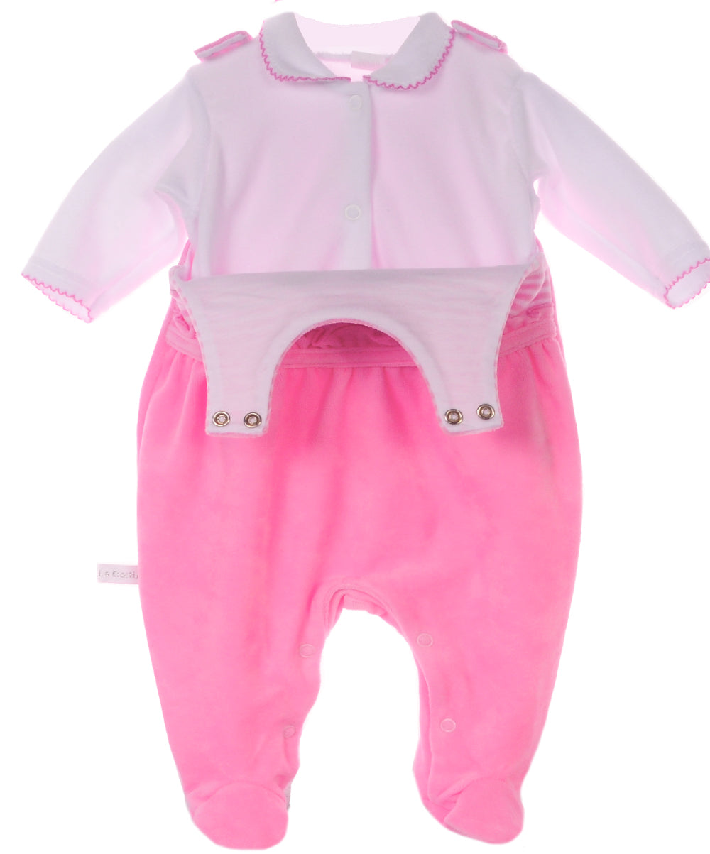 Strampler und Hemdchen Baby Anzug aus Velours in Rosa mit Tieren