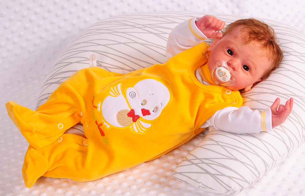 Strampler und Shirt Baby Anzug in Gelb mit Entchen aus Velours