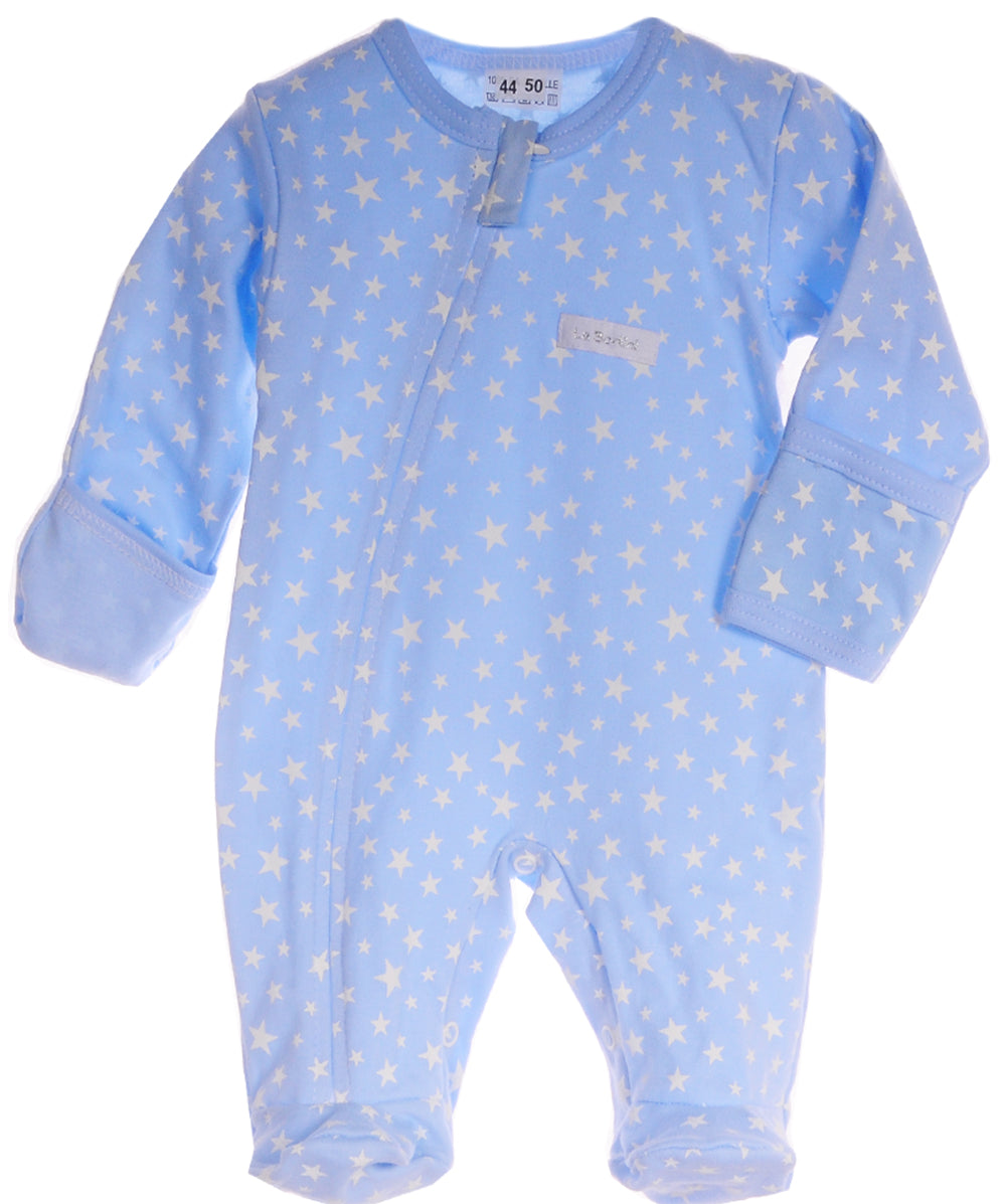 Baby Strampler Schlafanzug in Blau mit Kratzschutz Overall
