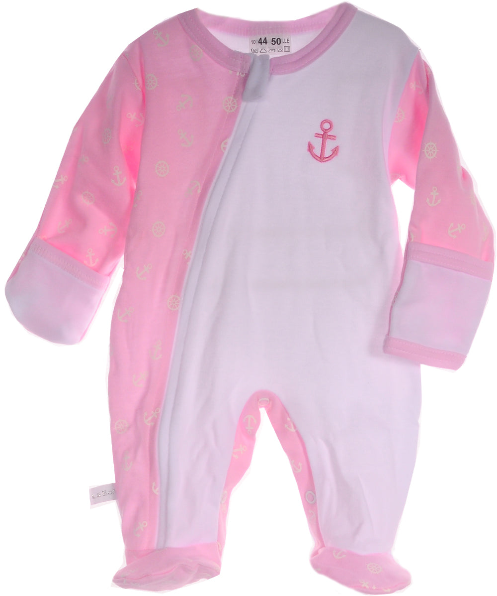 Baby Strampler Schlafanzug in weiß rosa mit Kratzschutz