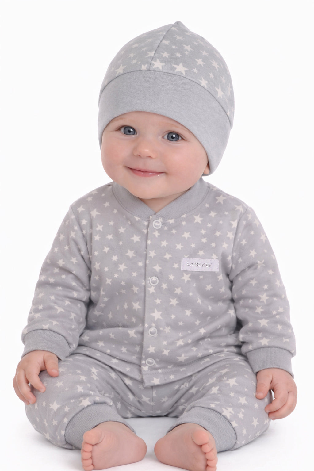 Baby Anzug 3-teilig Hemdchen Hose Mütze in Grau