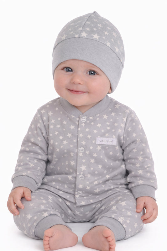 Baby Anzug 3-teilig Hemdchen Hose Mütze in Grau