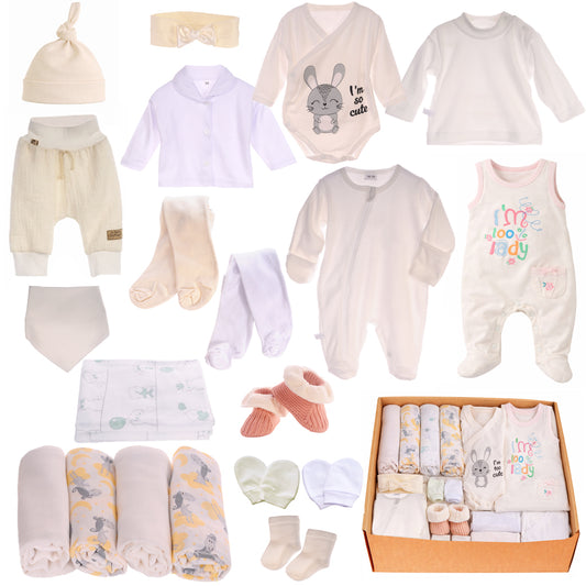 Erstlingsausstattung Paket 21 Tlg in Creme für Mädchen