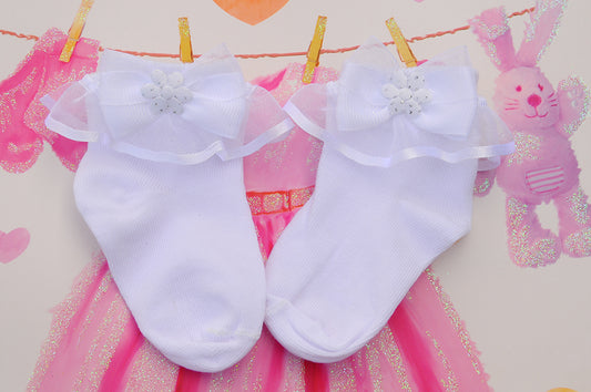 Socken mit Rüschen und Schleifen in Weiß für Babys und Kinder ab 0Mon bis 10J