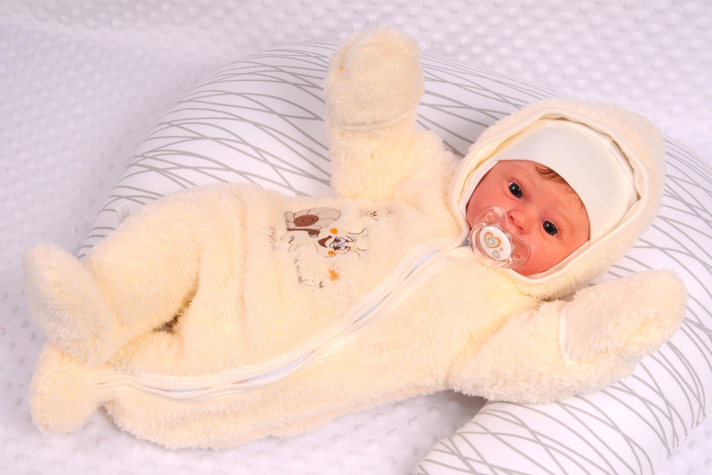 Baby Overall Fleece Wagenanzug in Creme mit Schnecken Übergangsoverall