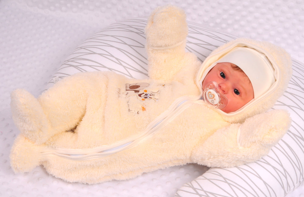 Baby Overall Fleece Wagenanzug in Creme mit Schnecken Übergangsoverall