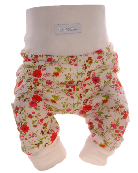 Baby Hose mit Füßchen in Creme mit Blumen