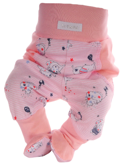 Baby Hose mit Füßchen in Pfirsichtönen mit Elefanten-Muster