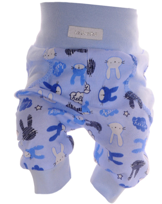 Baby Hose Erstlingshose in Blau mit Hasen Muster