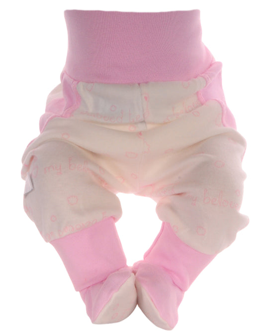 Baby Hose mit Füßchen in Creme Rosa mit Bärchen Muster