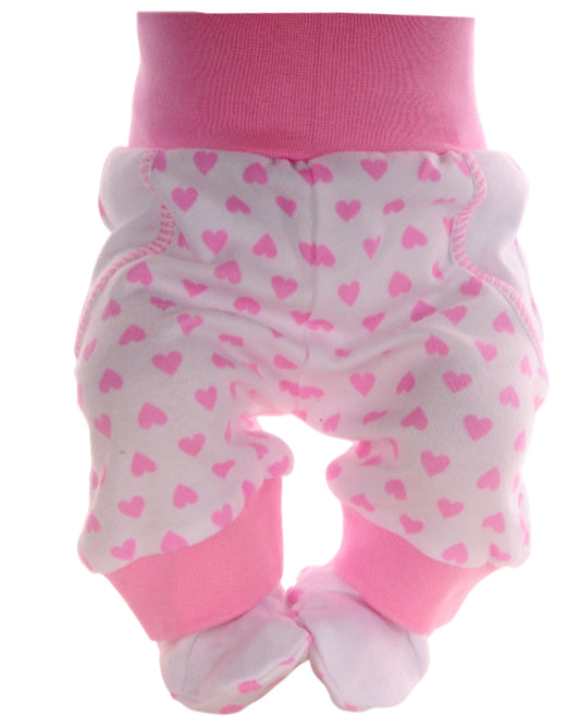 Baby Hose mit Füßchen in Weiß mit Herzchen Muster