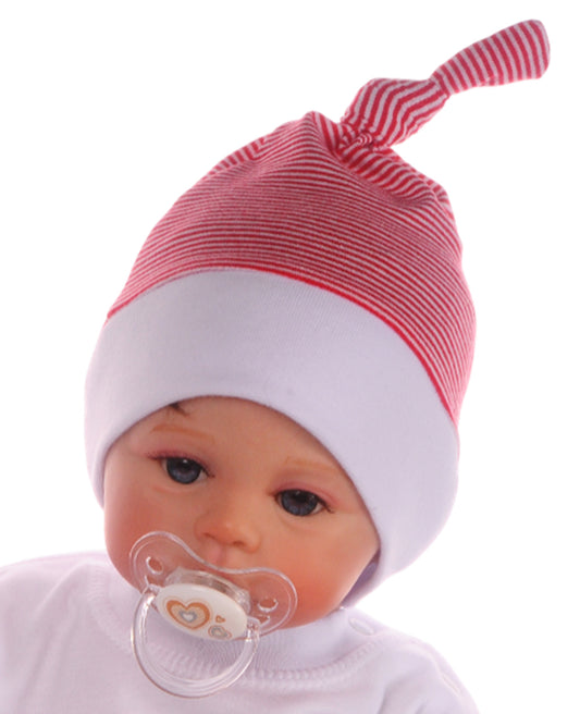 Baby Mütze Knotenmütze in weiß rot gestreift Weihnachtsmütze