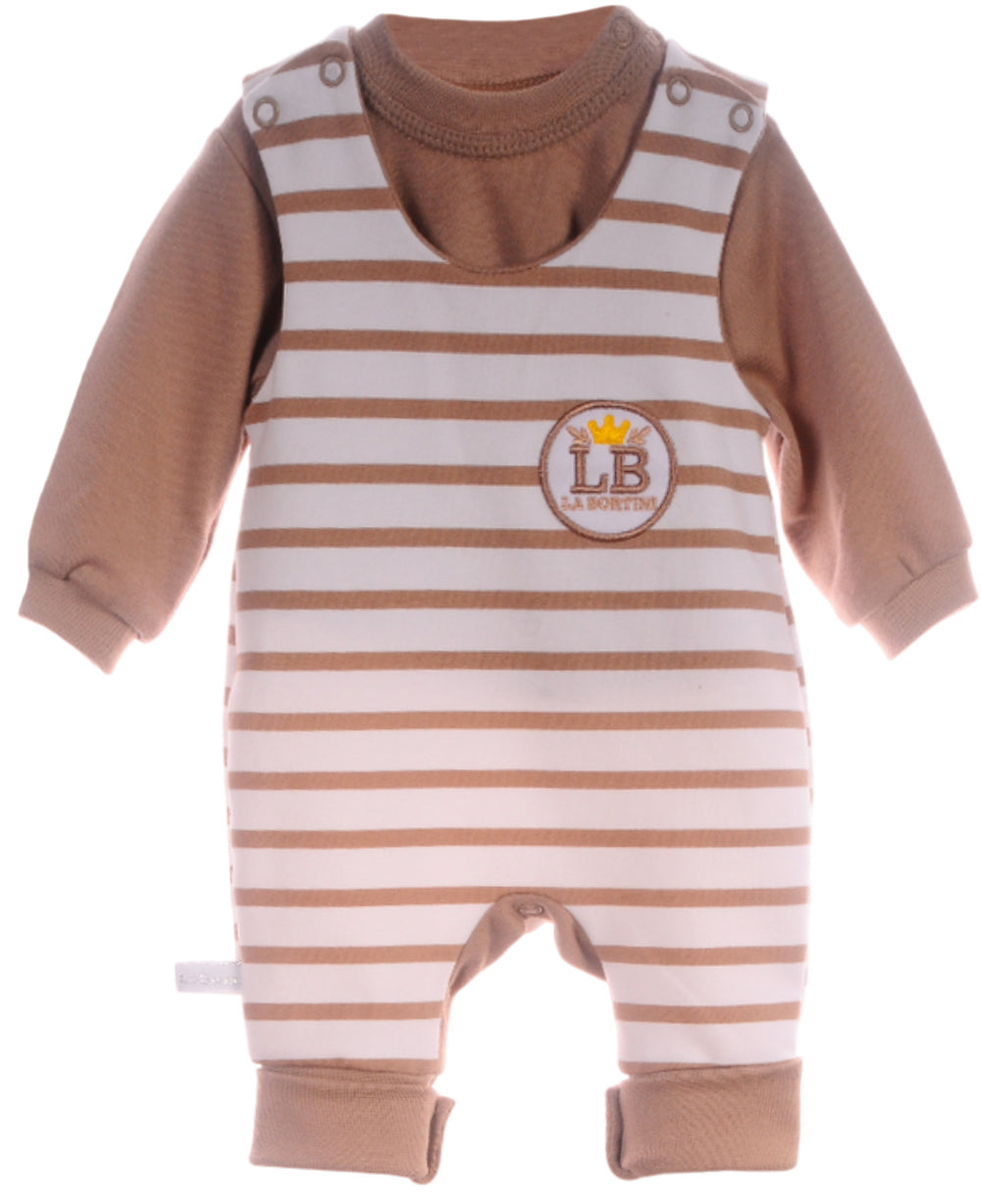 Baby Anzug 2-teilig in Weiß-Beige Strampler und Langarmshirt