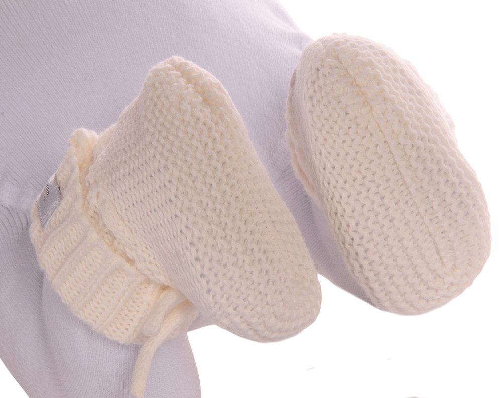 Baby Strickschuhe Booties Füßlinge 0-3Mon neutral Erstlingssocken in Weiß