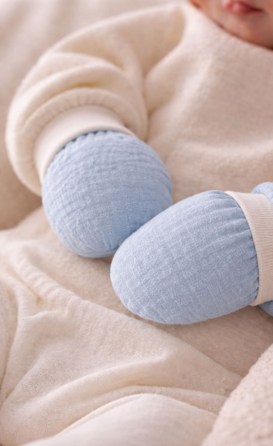 Baby Kratzfüustlinge 2er Pack aus Musselin altblau mintgrün