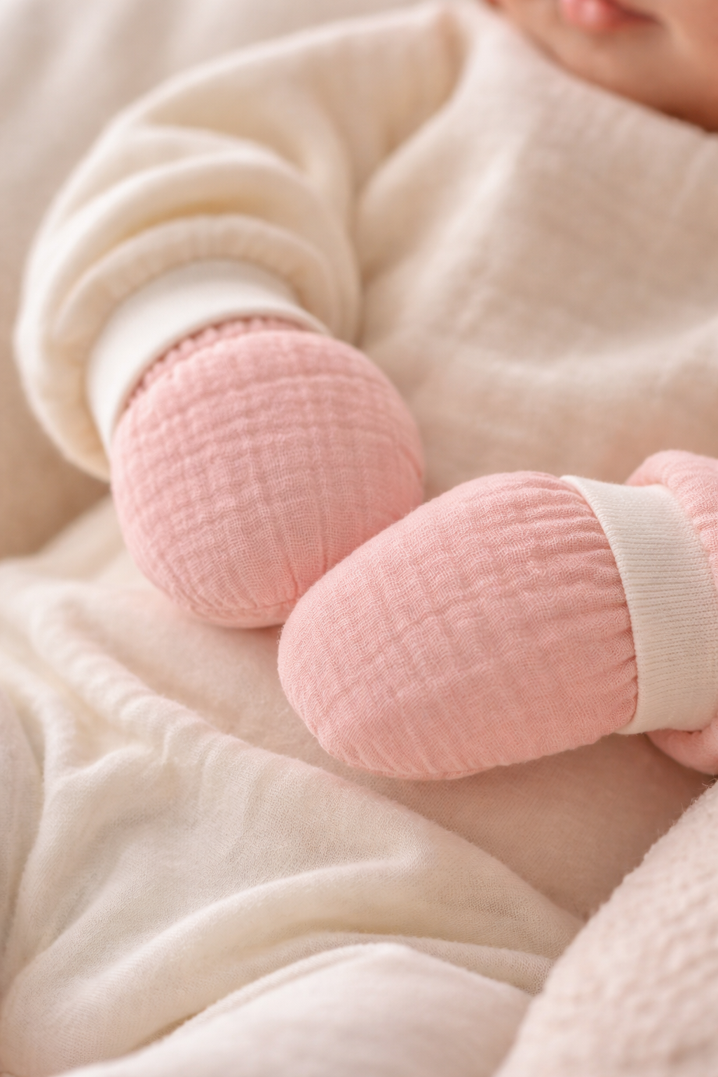 Baby Kratzfüustlinge 2er Pack aus Musselin rosa beige